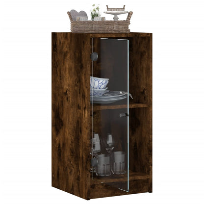 vidaXL Side Cabinet with Glass Doors Smoked Oak 35x37x75.5 cm 5