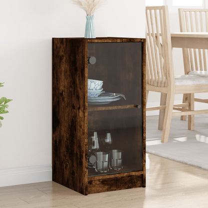 vidaXL Side Cabinet with Glass Doors Smoked Oak 35x37x75.5 cm 1