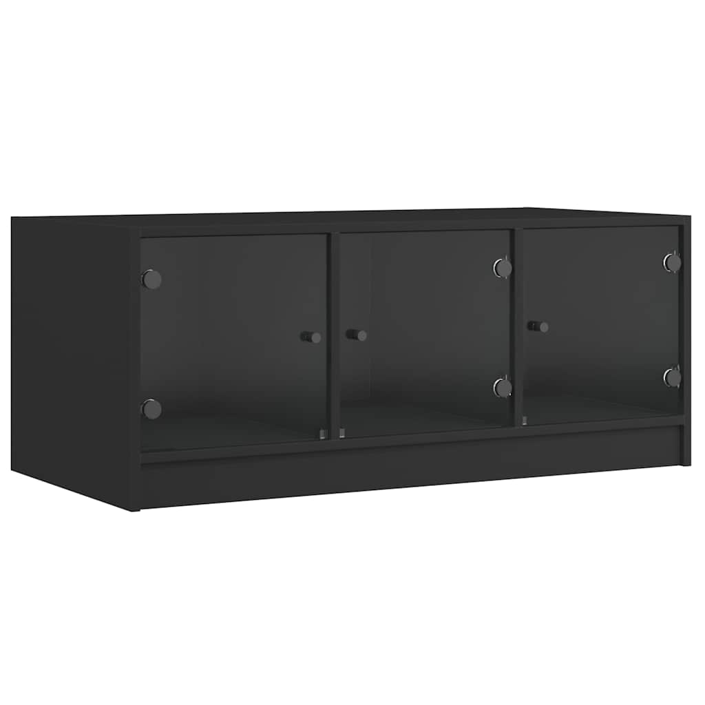 vidaXL Coffee Table with Glass Doors Black 102x50x42 cm 2