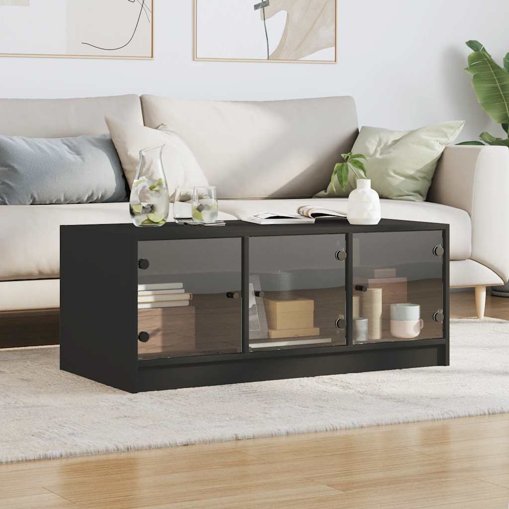 vidaXL Coffee Table with Glass Doors Black 102x50x42 cm 3