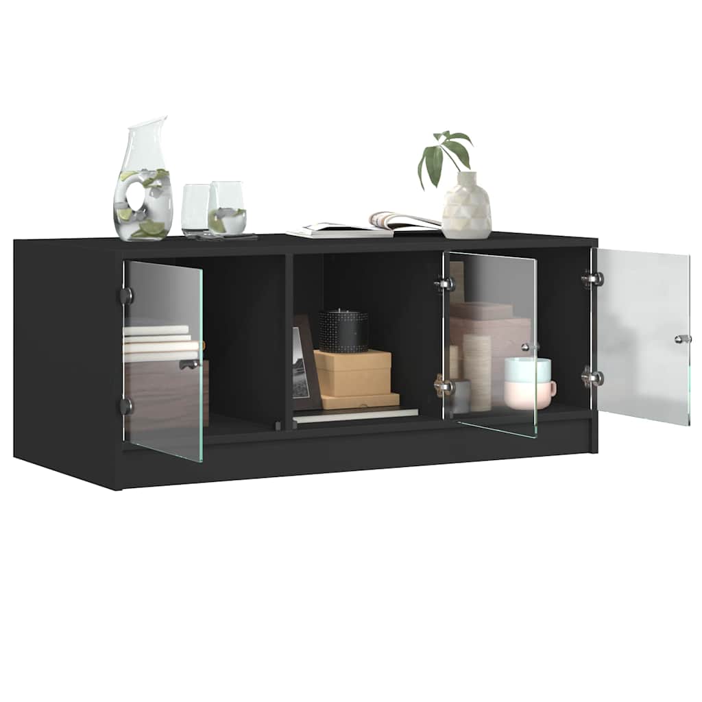 vidaXL Coffee Table with Glass Doors Black 102x50x42 cm 5