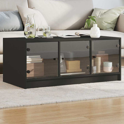 vidaXL Coffee Table with Glass Doors Black 102x50x42 cm 1