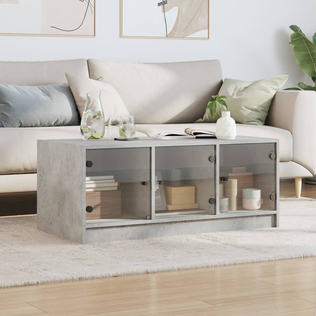 vidaXL Coffee Table with Glass Doors Concrete Grey 102x50x42 cm 3