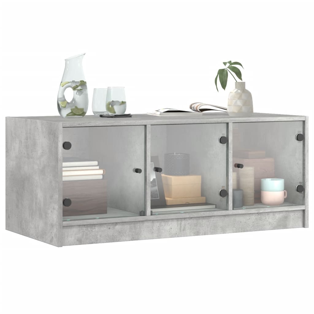 vidaXL Coffee Table with Glass Doors Concrete Grey 102x50x42 cm 4