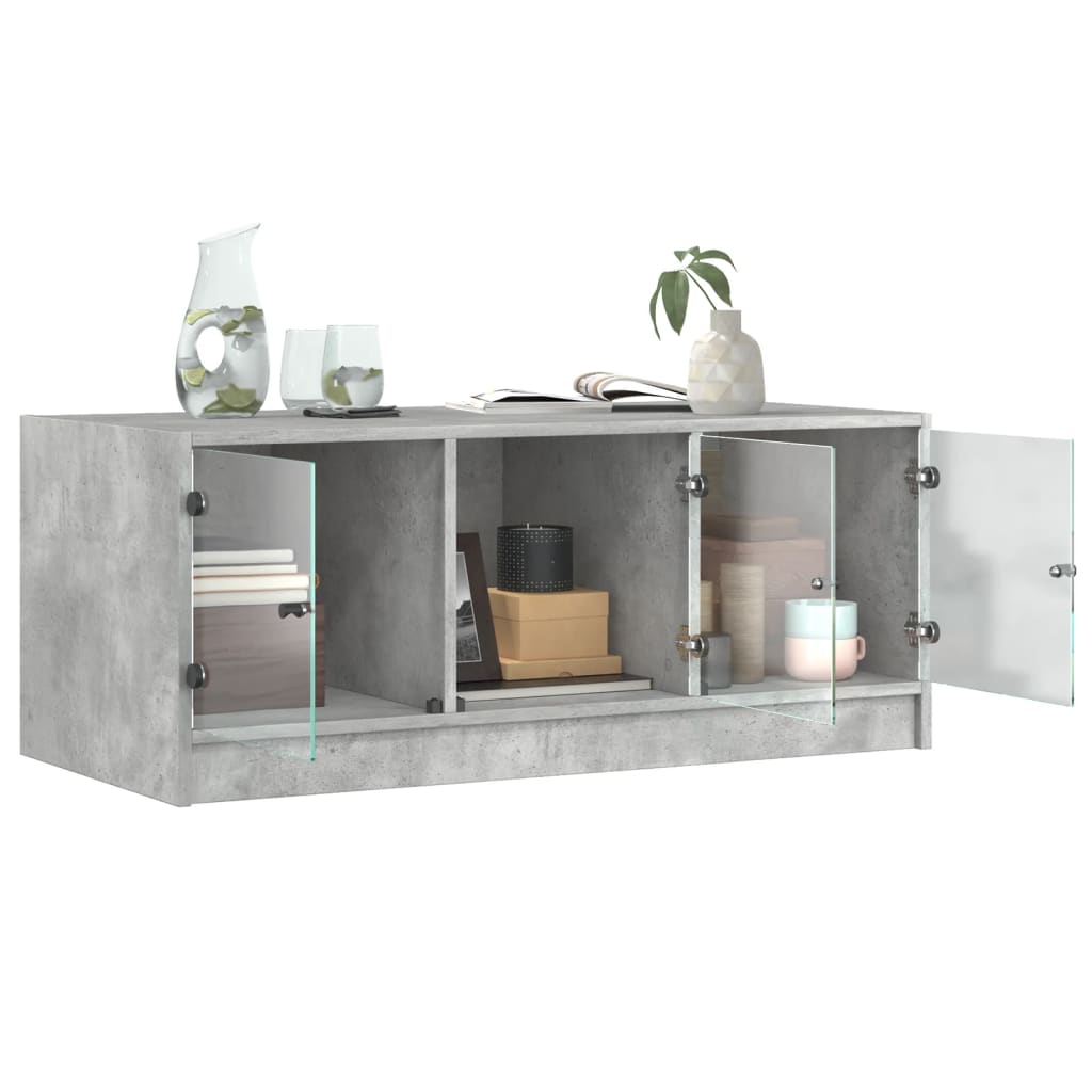 vidaXL Coffee Table with Glass Doors Concrete Grey 102x50x42 cm 5