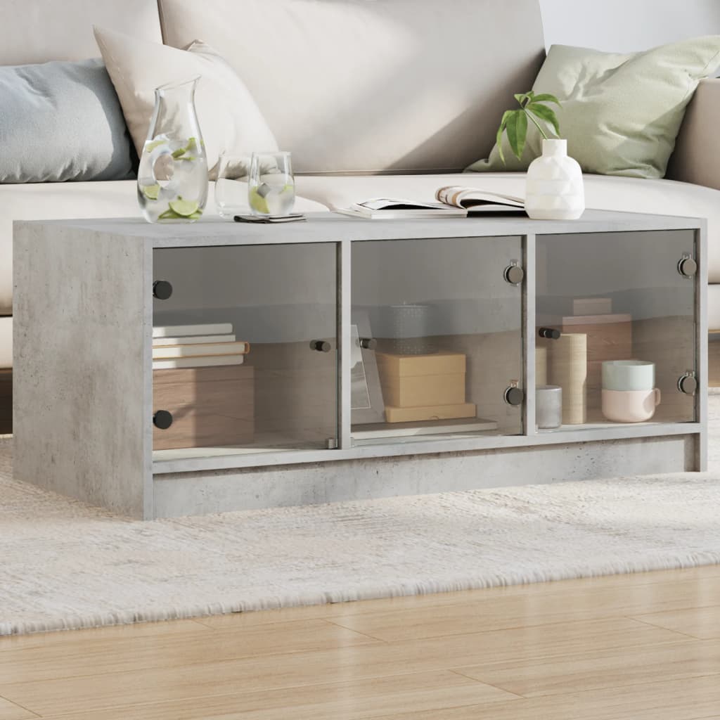 vidaXL Coffee Table with Glass Doors Concrete Grey 102x50x42 cm 1