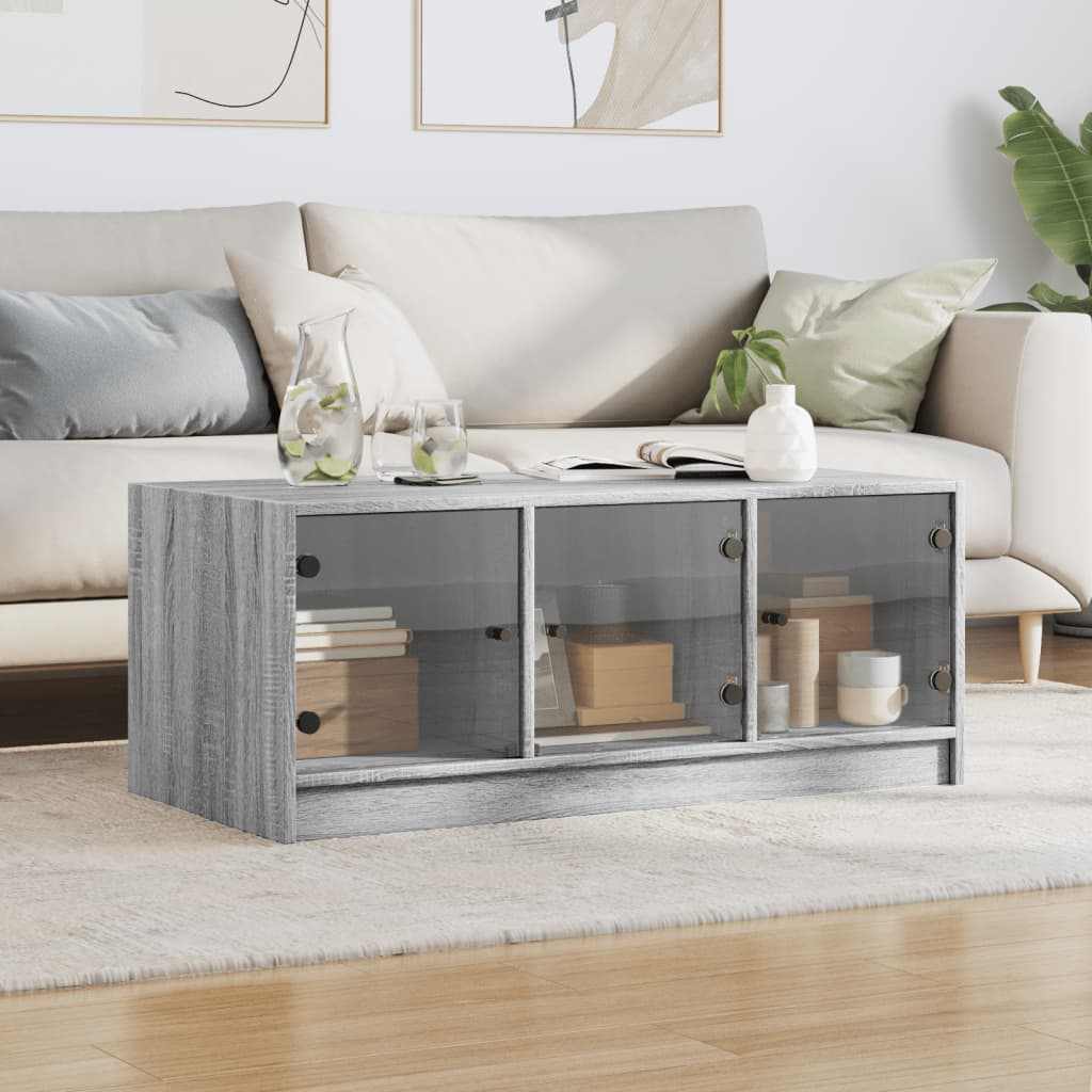 vidaXL Coffee Table with Glass Doors Grey Sonoma 102x50x42 cm 3