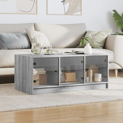 vidaXL Coffee Table with Glass Doors Grey Sonoma 102x50x42 cm 3