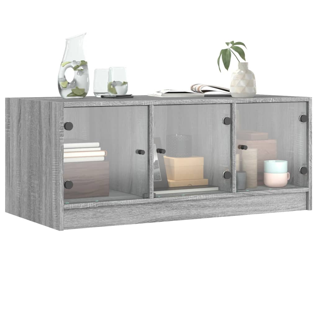 vidaXL Coffee Table with Glass Doors Grey Sonoma 102x50x42 cm 4