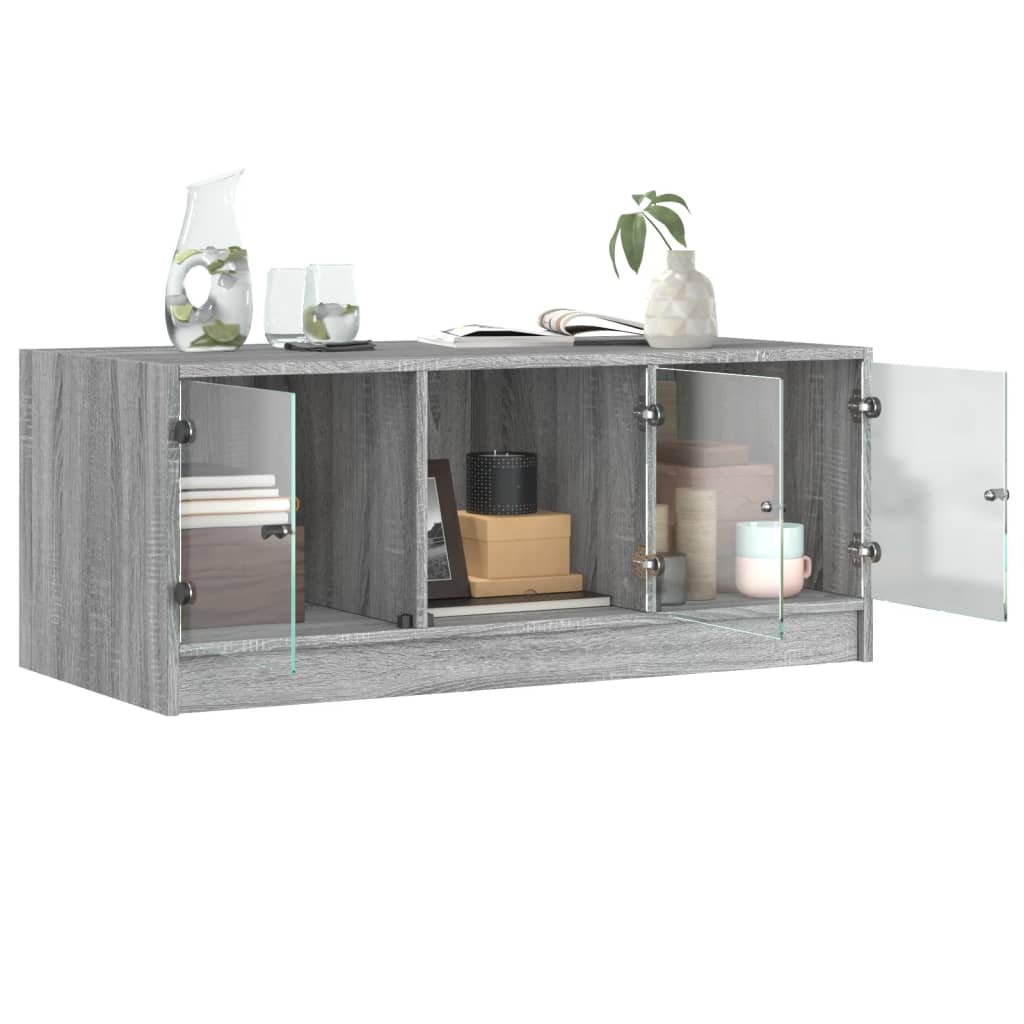 vidaXL Coffee Table with Glass Doors Grey Sonoma 102x50x42 cm 5