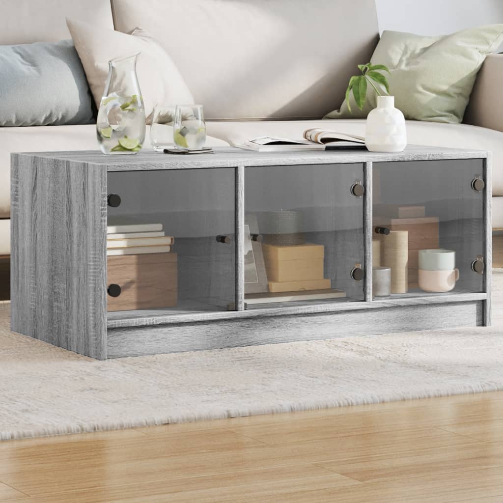 vidaXL Coffee Table with Glass Doors Grey Sonoma 102x50x42 cm 1