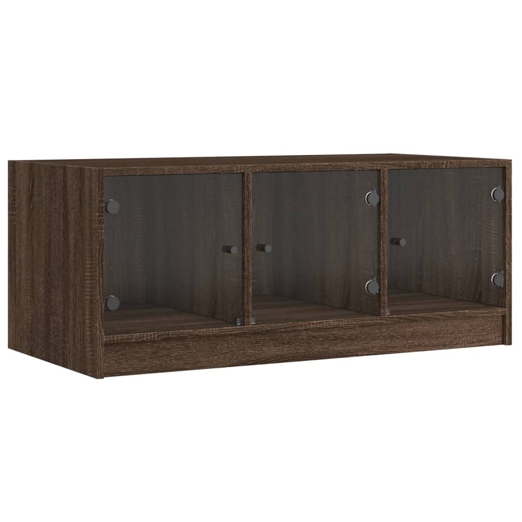 vidaXL Coffee Table with Glass Doors Brown Oak 102x50x42 cm 2