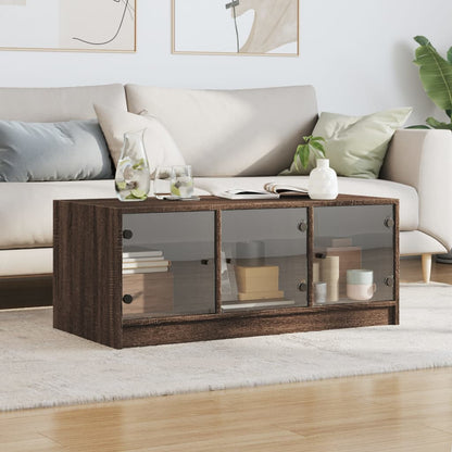 vidaXL Coffee Table with Glass Doors Brown Oak 102x50x42 cm 3
