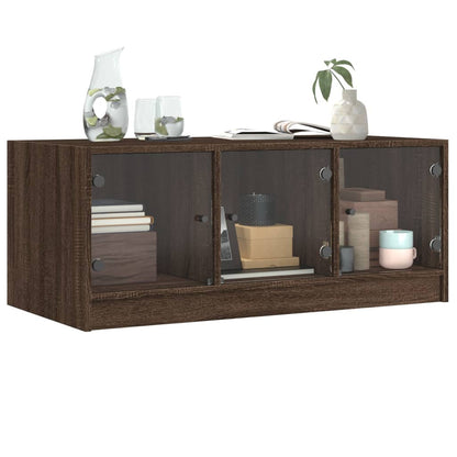 vidaXL Coffee Table with Glass Doors Brown Oak 102x50x42 cm 4