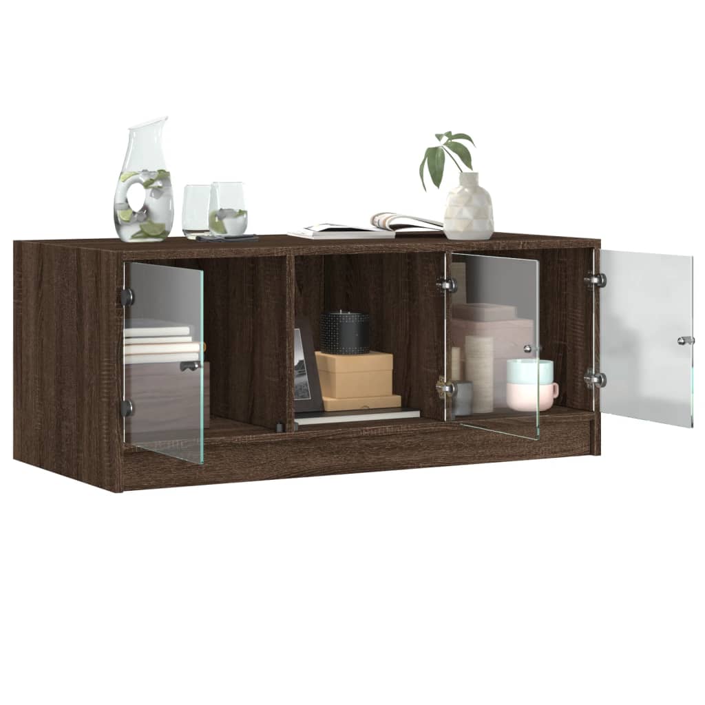 vidaXL Coffee Table with Glass Doors Brown Oak 102x50x42 cm 5