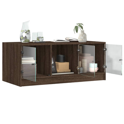 vidaXL Coffee Table with Glass Doors Brown Oak 102x50x42 cm 5