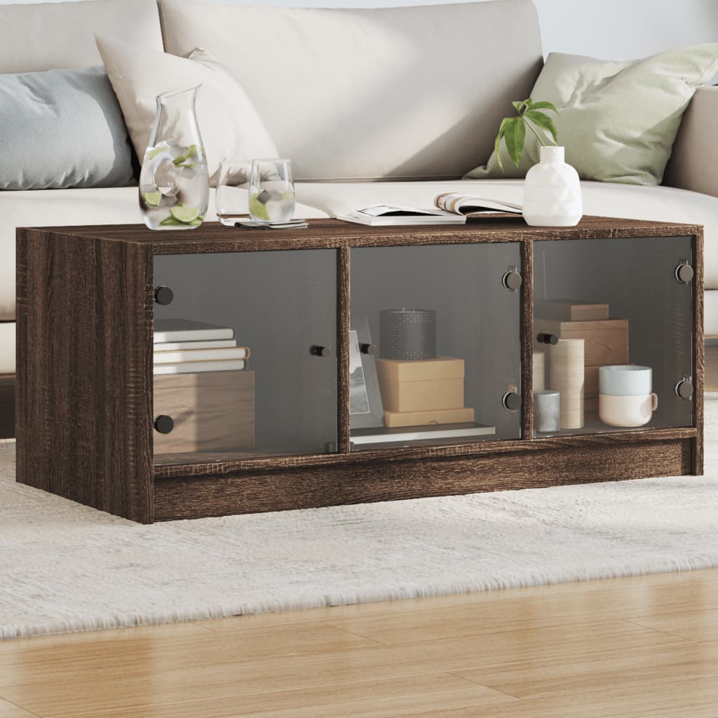 vidaXL Coffee Table with Glass Doors Brown Oak 102x50x42 cm 1