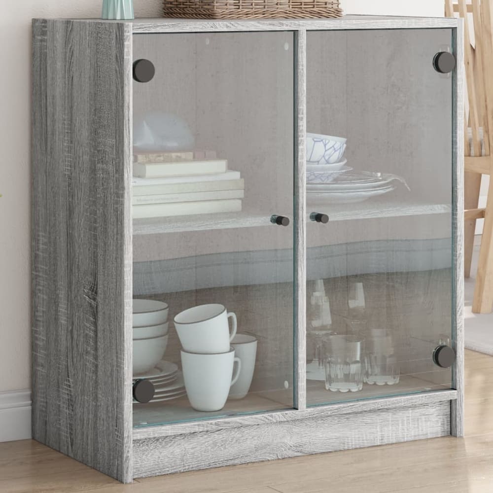 Side Cabinet with Glass Doors 68x37x75,5 cm Grey sonoma