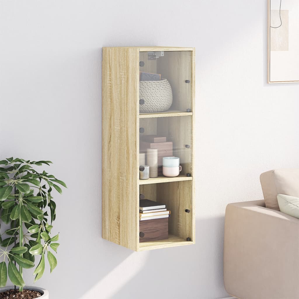 vidaXL Wall Cabinet with Glass Doors Sonoma Oak 35x37x100 cm 3
