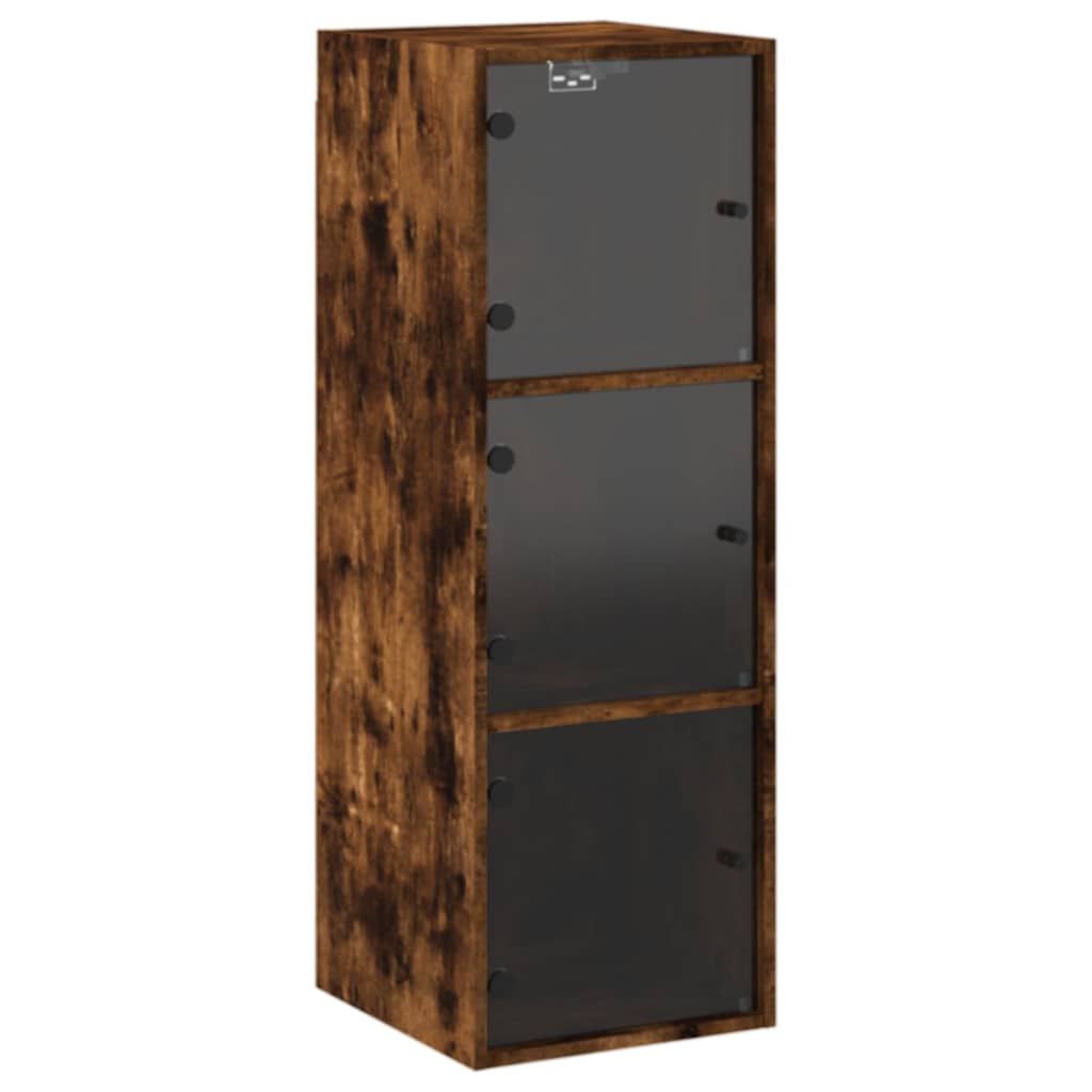 vidaXL Wall Cabinet with Glass Doors Smoked Oak 35x37x100 cm 2