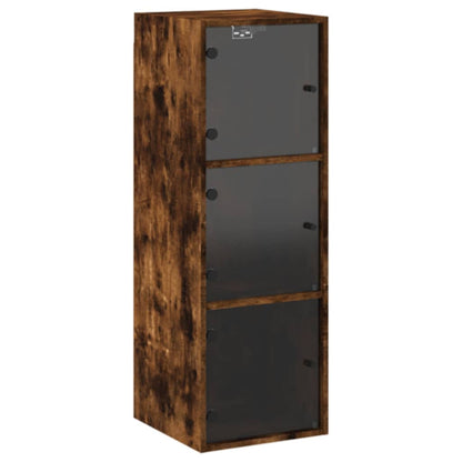 vidaXL Wall Cabinet with Glass Doors Smoked Oak 35x37x100 cm 2