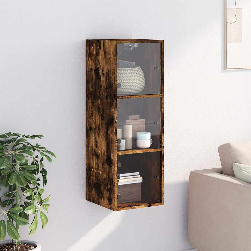vidaXL Wall Cabinet with Glass Doors Smoked Oak 35x37x100 cm 3
