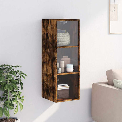 vidaXL Wall Cabinet with Glass Doors Smoked Oak 35x37x100 cm 3