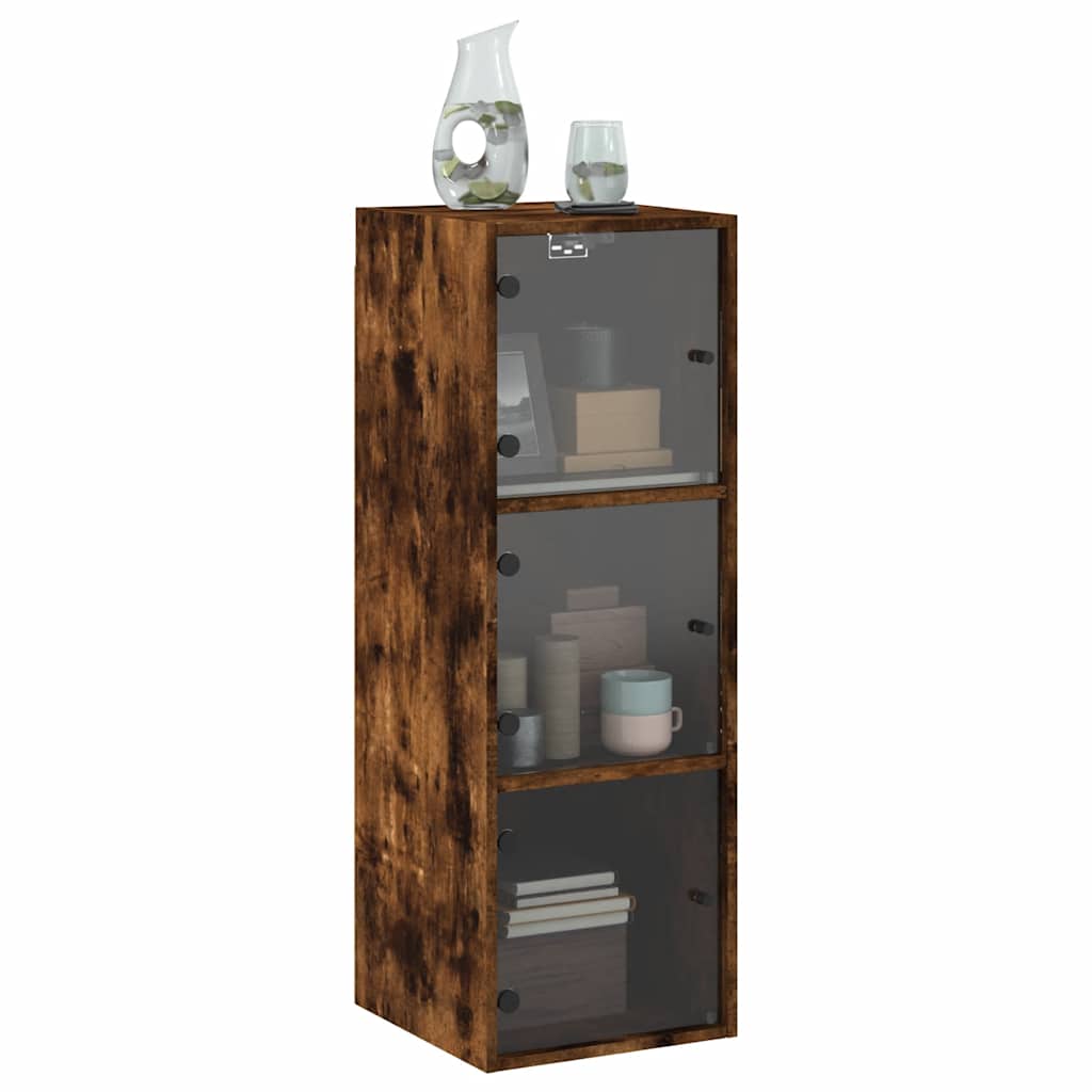 vidaXL Wall Cabinet with Glass Doors Smoked Oak 35x37x100 cm 4