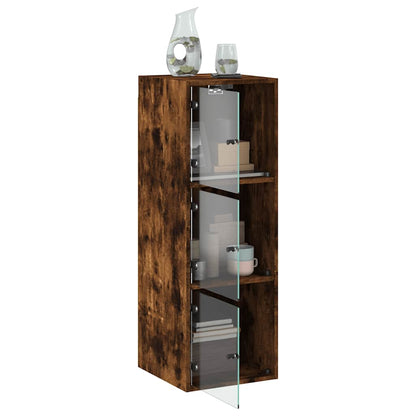 vidaXL Wall Cabinet with Glass Doors Smoked Oak 35x37x100 cm 5
