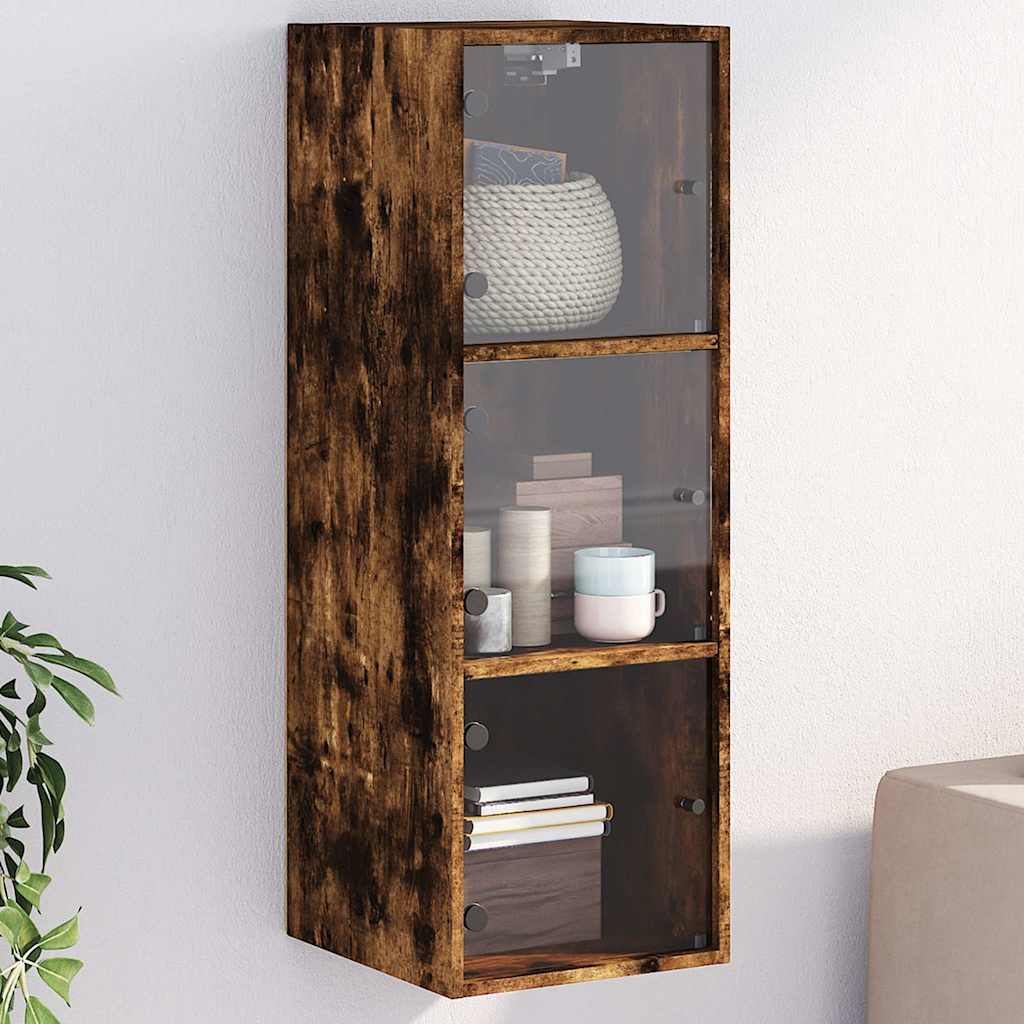 vidaXL Wall Cabinet with Glass Doors Smoked Oak 35x37x100 cm 1