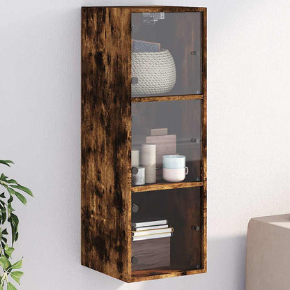 vidaXL Wall Cabinet with Glass Doors Smoked Oak 35x37x100 cm 1