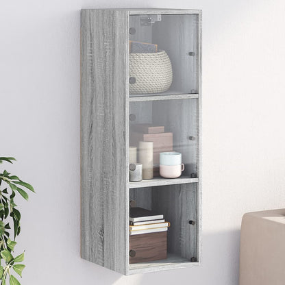 vidaXL Wall Cabinet with Glass Doors Grey Sonoma 35x37x100 cm 1