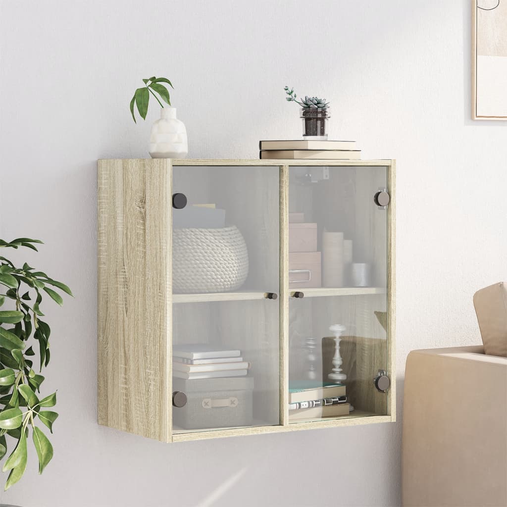 vidaXL Wall Cabinet with Glass Doors Sonoma Oak 68x37x68.5 cm 3