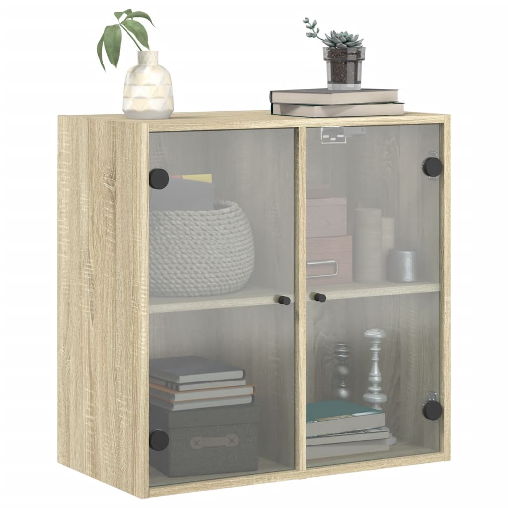 vidaXL Wall Cabinet with Glass Doors Sonoma Oak 68x37x68.5 cm 4