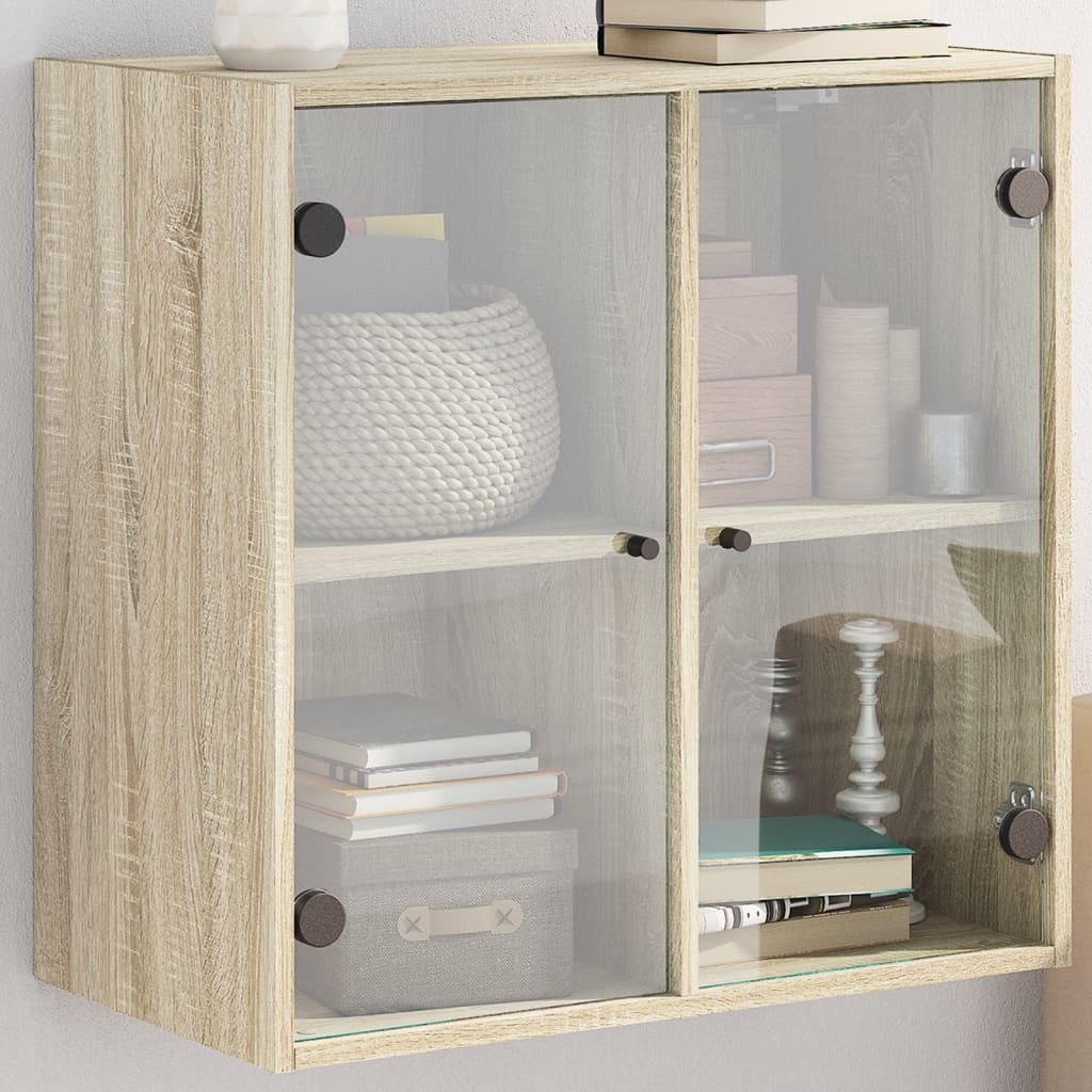 vidaXL Wall Cabinet with Glass Doors Sonoma Oak 68x37x68.5 cm 1