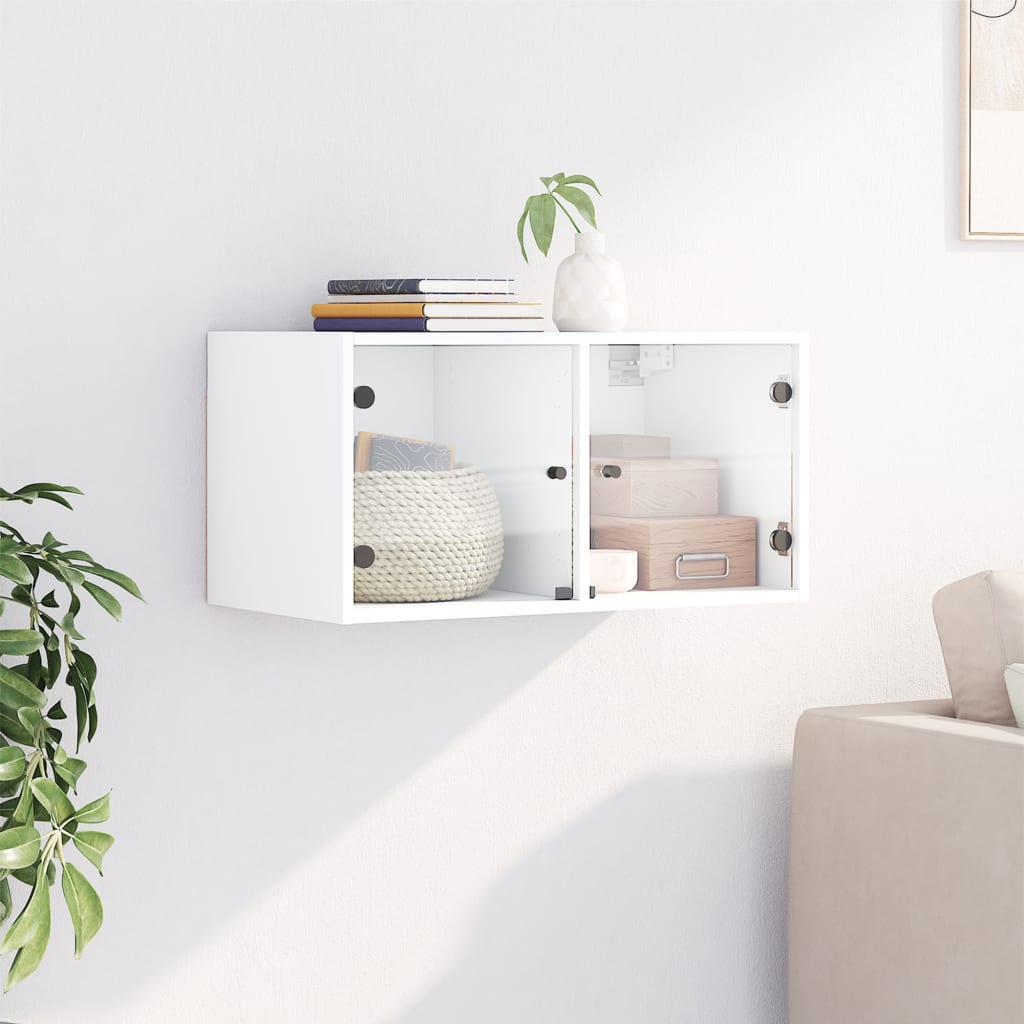 vidaXL Wall Cabinet with Glass Doors White 68.5x37x35 cm 3