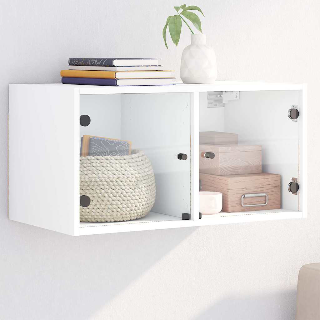 vidaXL Wall Cabinet with Glass Doors White 68.5x37x35 cm 1