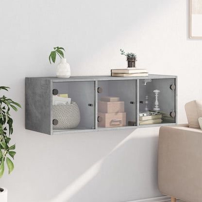 vidaXL Wall Cabinet with Glass Doors Concrete Grey 102x37x35 cm 3