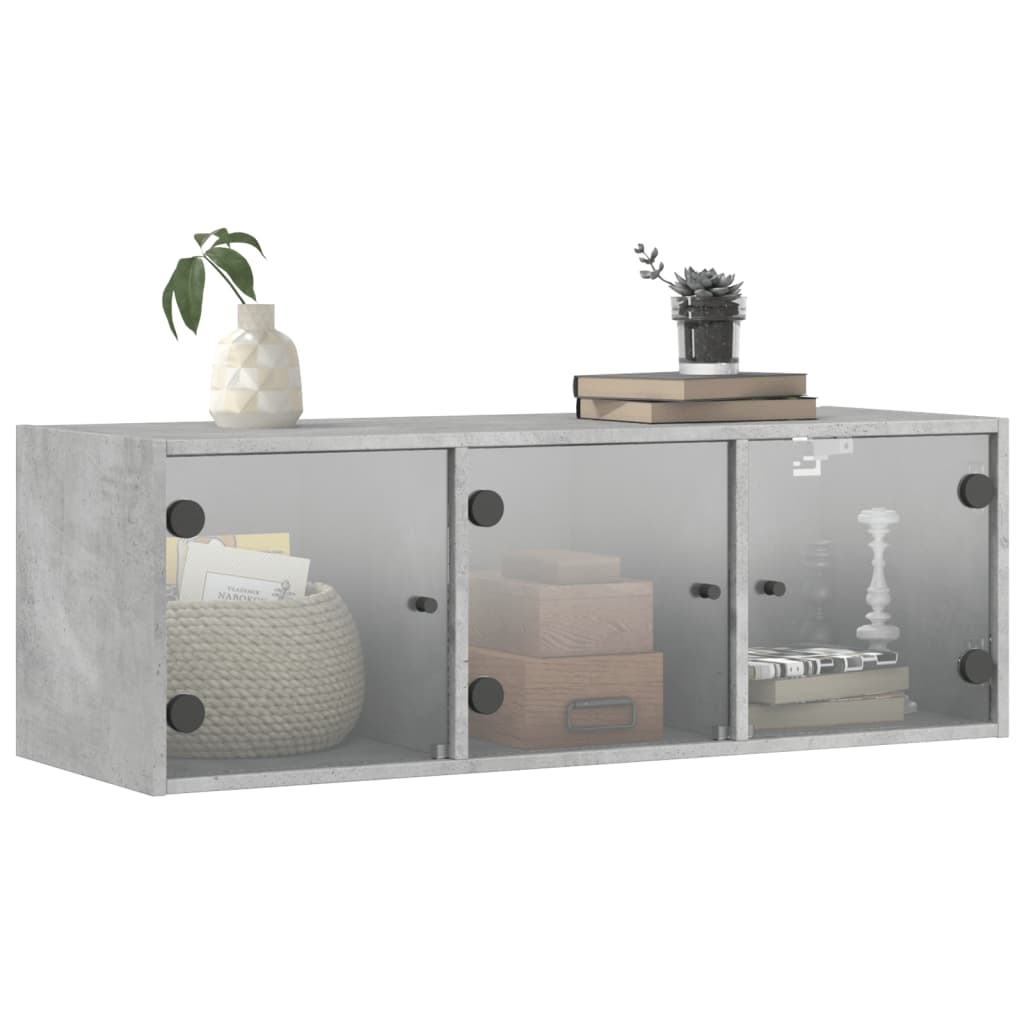 vidaXL Wall Cabinet with Glass Doors Concrete Grey 102x37x35 cm 4