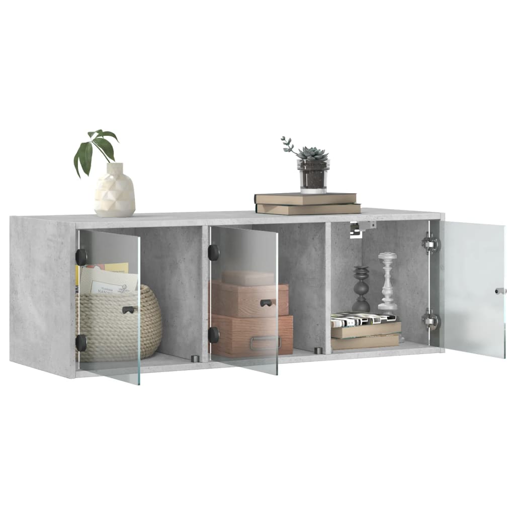 vidaXL Wall Cabinet with Glass Doors Concrete Grey 102x37x35 cm 5