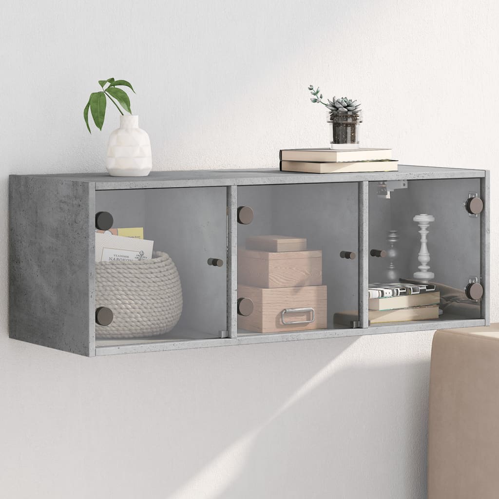 vidaXL Wall Cabinet with Glass Doors Concrete Grey 102x37x35 cm 1