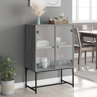 vidaXL Side Cabinet with Glass Doors Grey Sonoma 69x37x100 cm 3