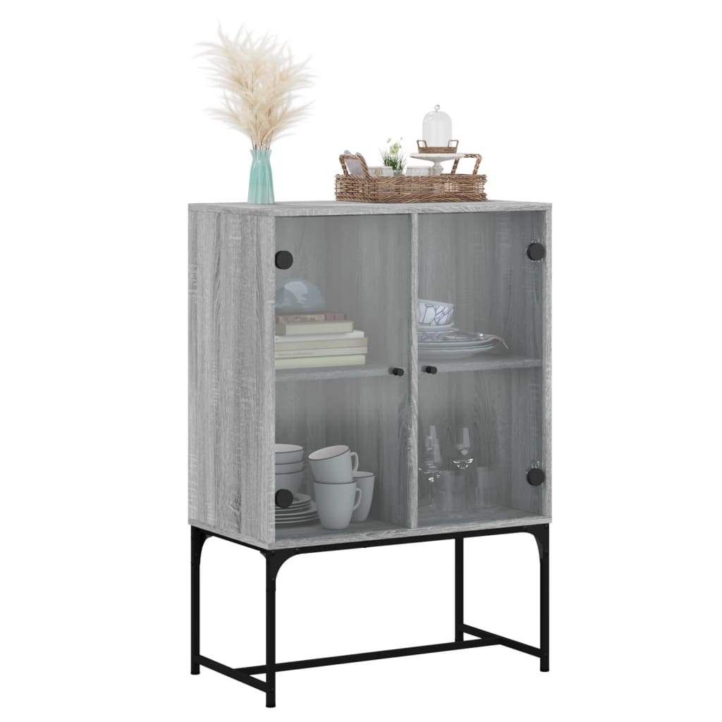 vidaXL Side Cabinet with Glass Doors Grey Sonoma 69x37x100 cm 4