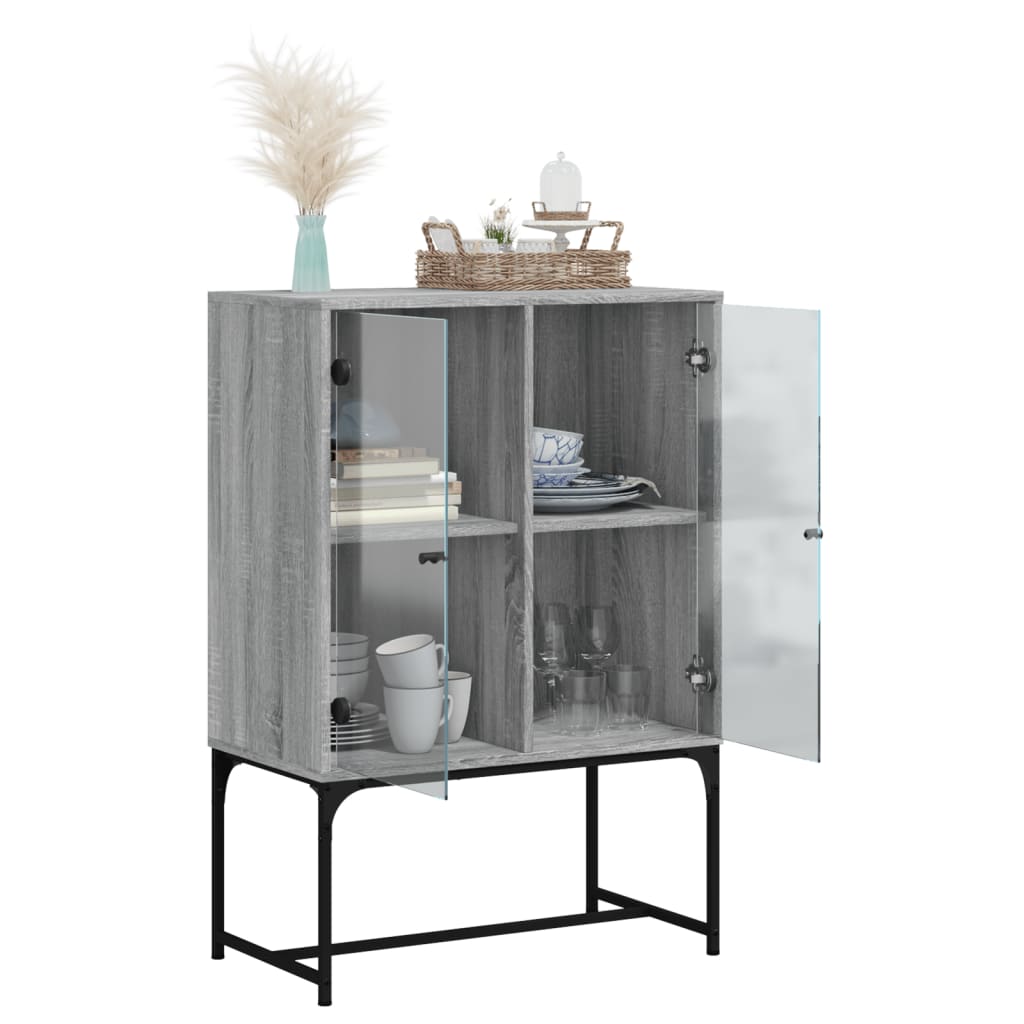 vidaXL Side Cabinet with Glass Doors Grey Sonoma 69x37x100 cm 5