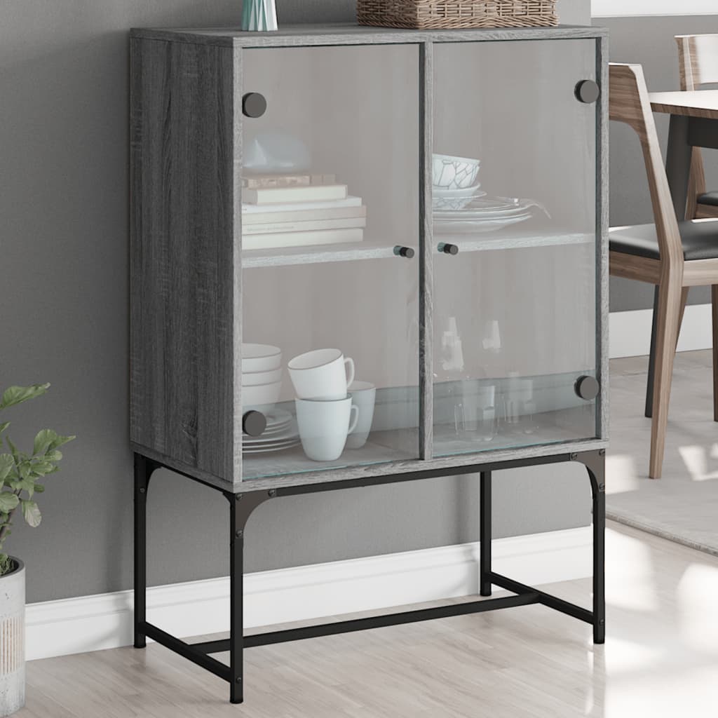 vidaXL Side Cabinet with Glass Doors Grey Sonoma 69x37x100 cm 1