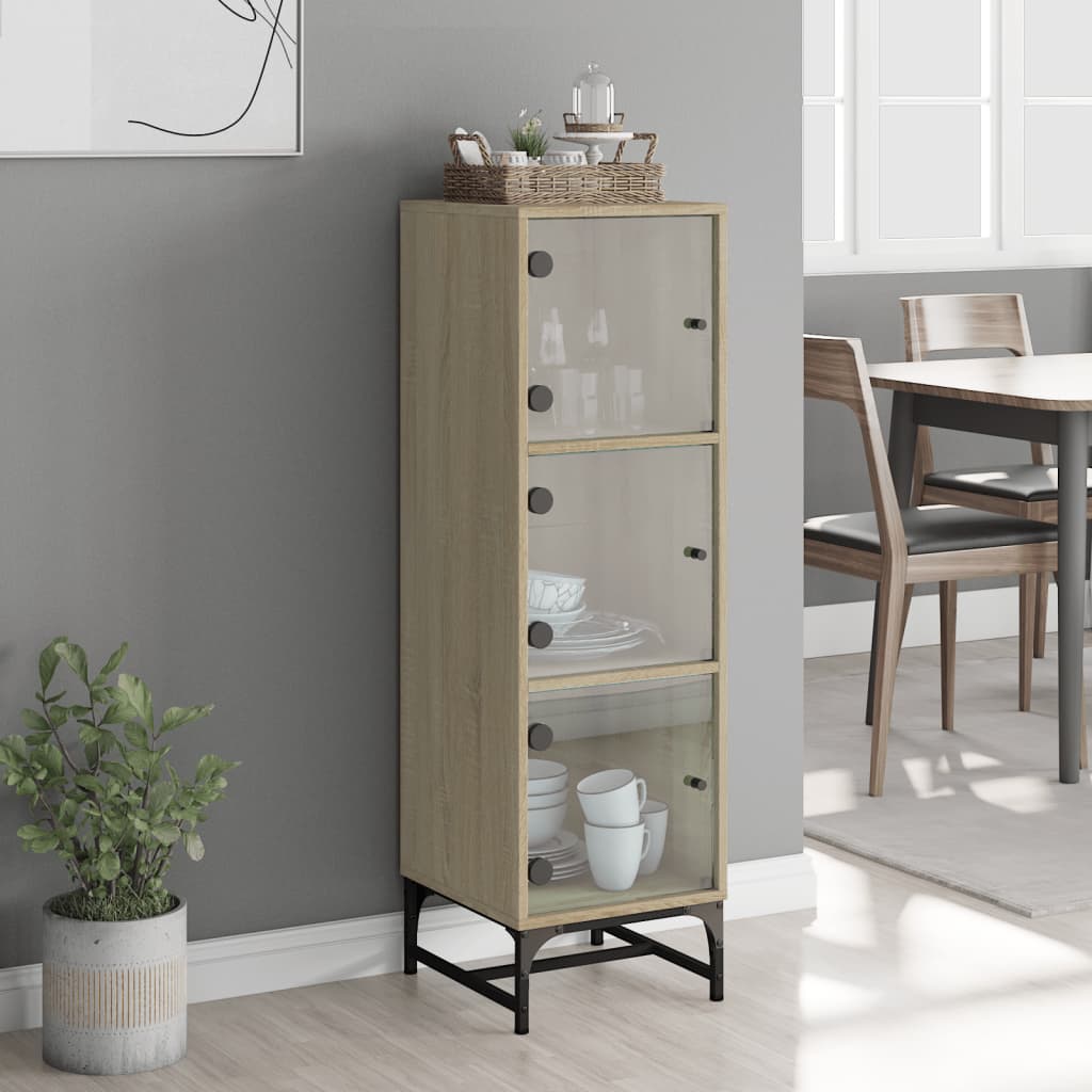 vidaXL Highboard with Glass Doors Sonoma Oak 35x37x120 cm 3