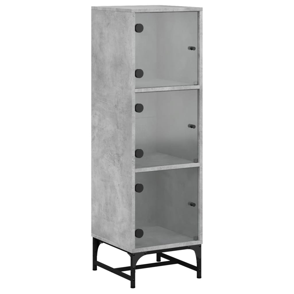 vidaXL Highboard with Glass Doors Concrete Grey 35x37x120 cm 2