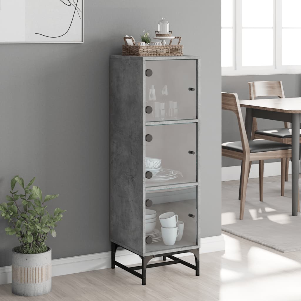 vidaXL Highboard with Glass Doors Concrete Grey 35x37x120 cm 3