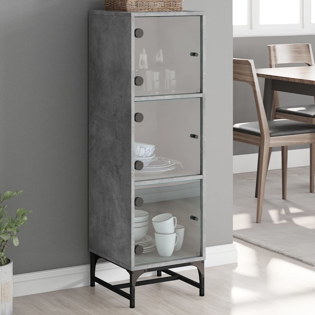 vidaXL Highboard with Glass Doors Concrete Grey 35x37x120 cm 1