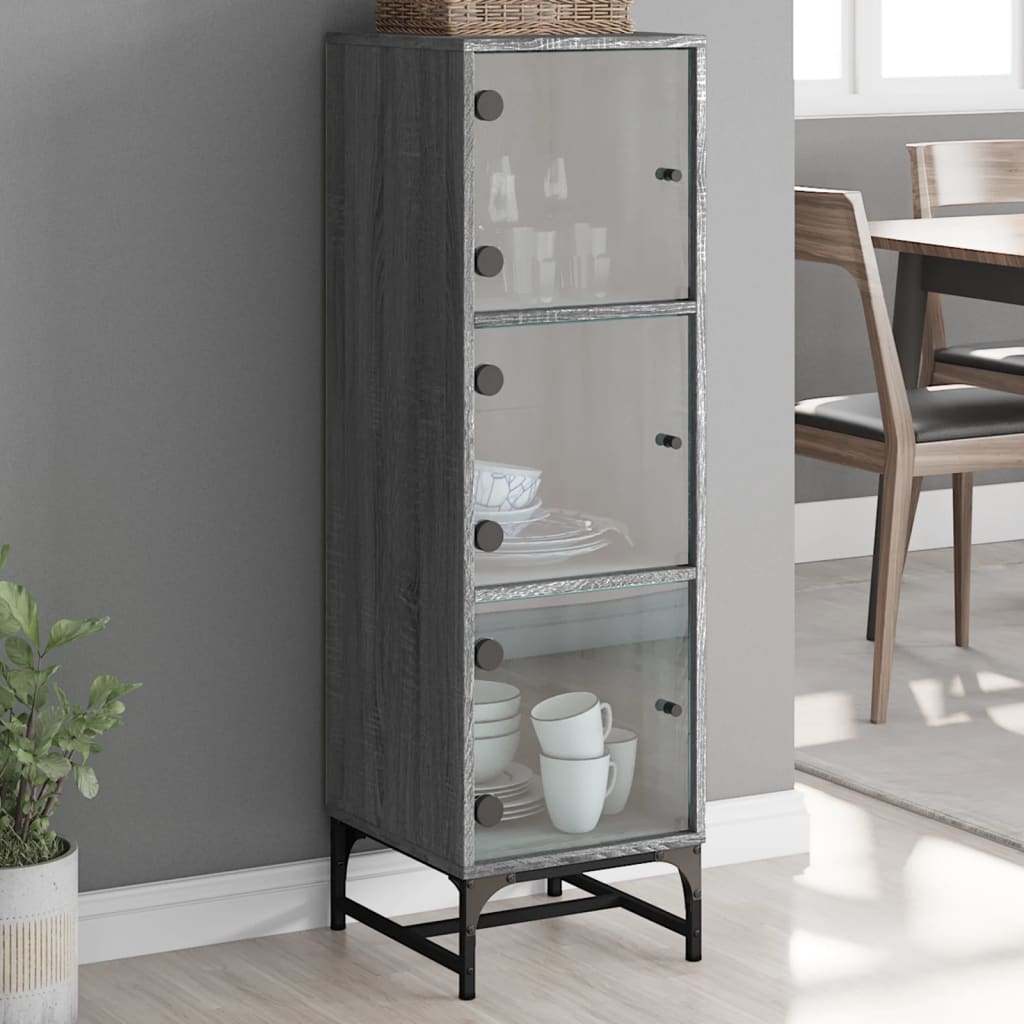 vidaXL Highboard with Glass Doors Grey Sonoma 35x37x120 cm 1